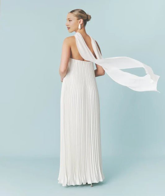Dress Fashion Strapless Pleated Satin Bandeau Maxi Dress A-Line Solid Color Sleeveless Wedding Dress