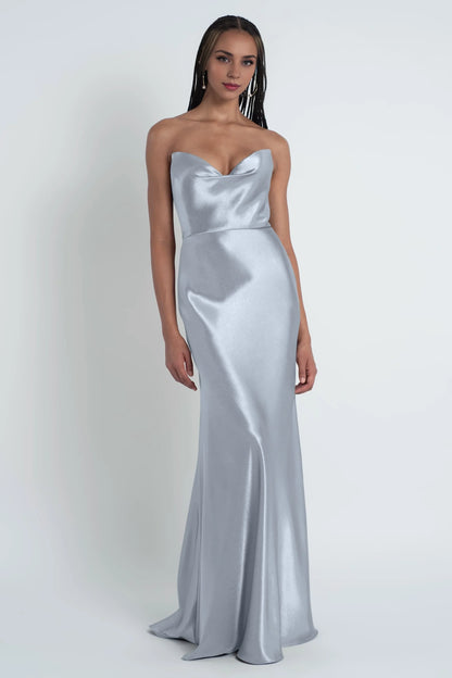 Dress Fashionable Cowl Neck Off The Shoulder Sleeve Satin Evening Dress Bridesmaid Dress Floor-Length Sheath Prom Dress