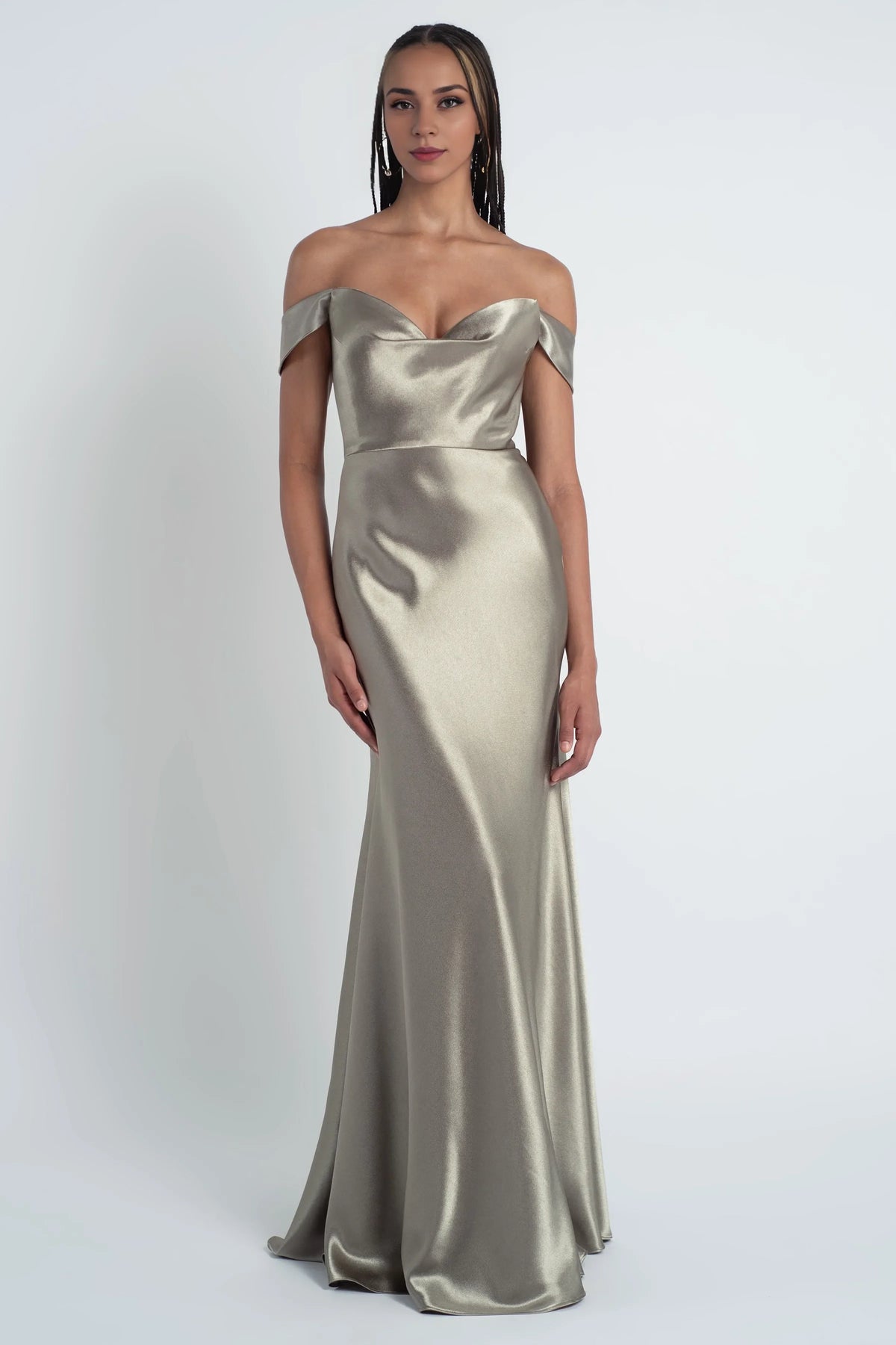Dress Fashionable Cowl Neck Off The Shoulder Sleeve Satin Evening Dress Bridesmaid Dress Floor-Length Sheath Prom Dress