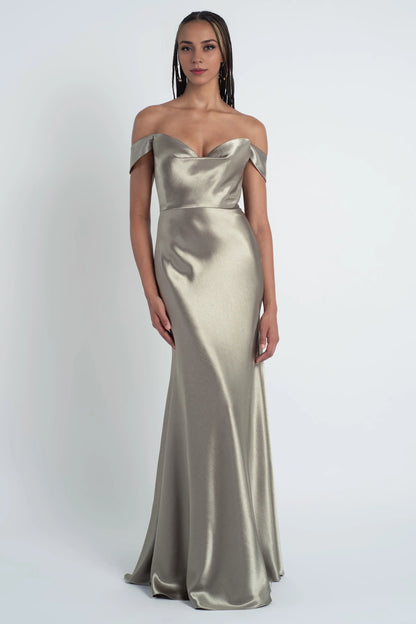 Dress Fashionable Cowl Neck Off The Shoulder Sleeve Satin Evening Dress Bridesmaid Dress Floor-Length Sheath Prom Dress