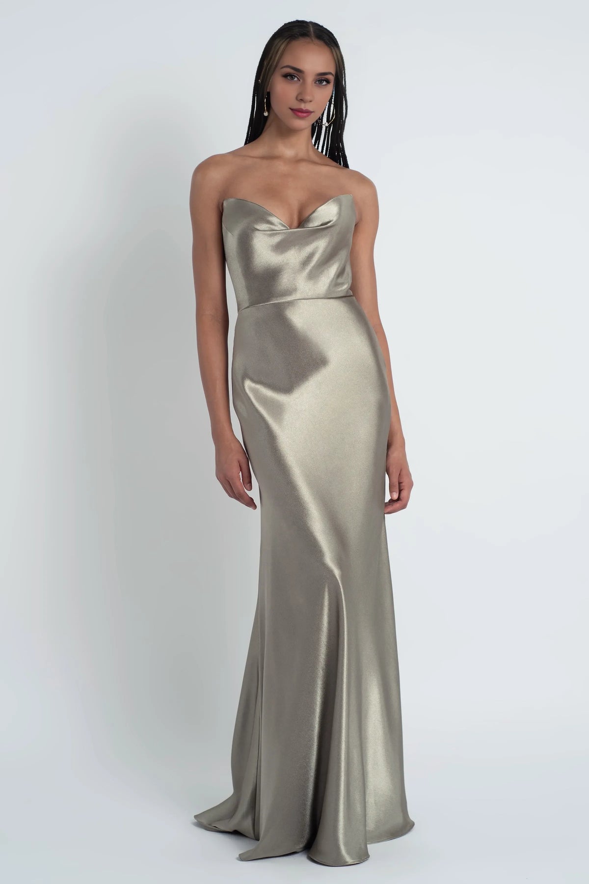 Dress Fashionable Cowl Neck Off The Shoulder Sleeve Satin Evening Dress Bridesmaid Dress Floor-Length Sheath Prom Dress