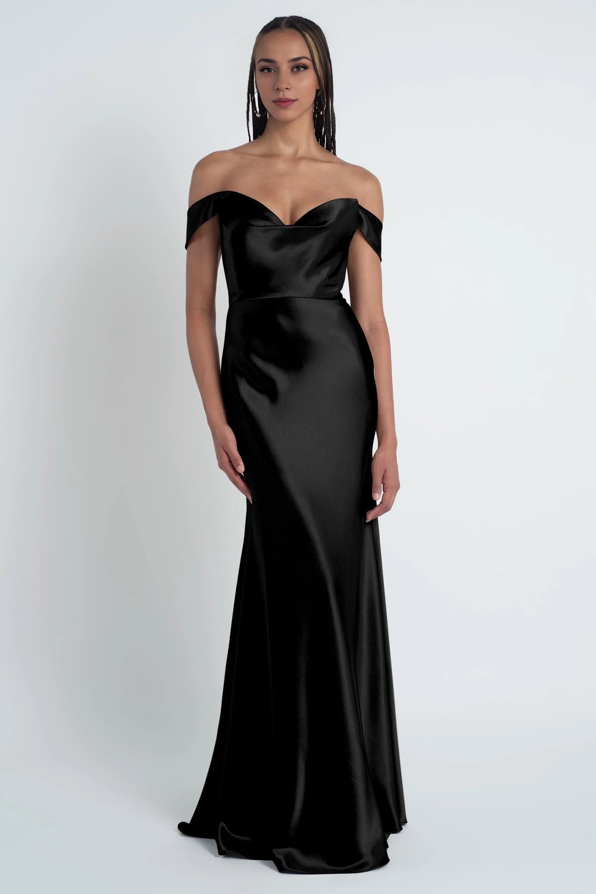 Dress Fashionable Cowl Neck Off The Shoulder Sleeve Satin Evening Dress Bridesmaid Dress Floor-Length Sheath Prom Dress