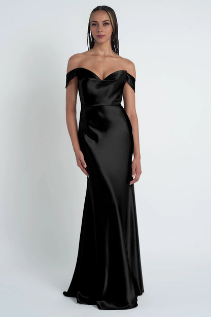 Dress Fashionable Cowl Neck Off The Shoulder Sleeve Satin Evening Dress Bridesmaid Dress Floor-Length Sheath Prom Dress