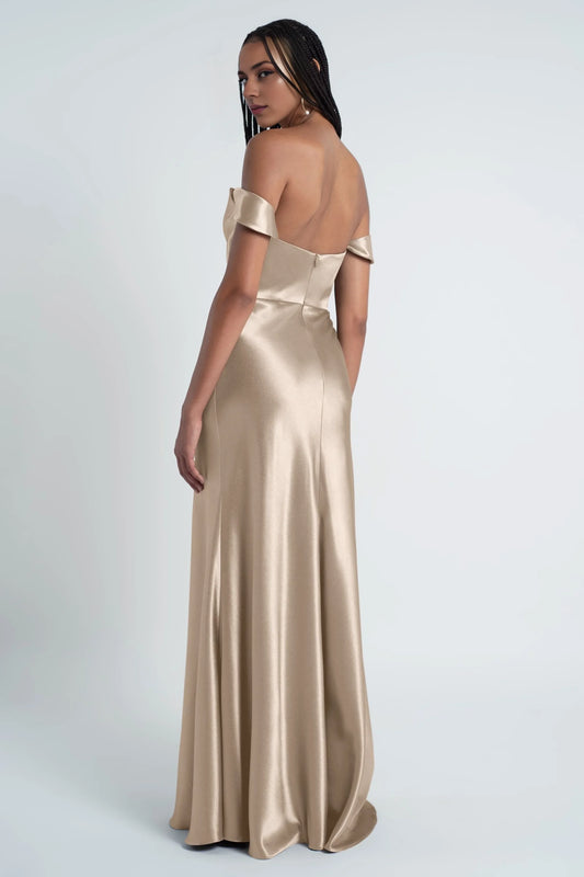 Dress Fashionable Cowl Neck Off The Shoulder Sleeve Satin Evening Dress Bridesmaid Dress Floor-Length Sheath Prom Dress