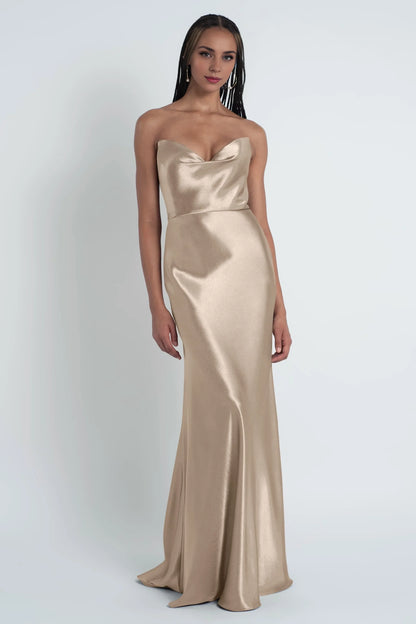 Dress Fashionable Cowl Neck Off The Shoulder Sleeve Satin Evening Dress Bridesmaid Dress Floor-Length Sheath Prom Dress