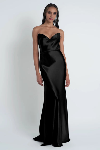Dress Fashionable Cowl Neck Off The Shoulder Sleeve Satin Evening Dress Bridesmaid Dress Floor-Length Sheath Prom Dress