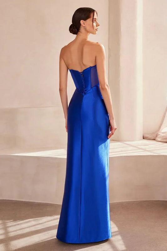 Dress Fitted Corset Formal Pleated Slit Prom Dress Strapless Chic Floor-Length Evening Dress