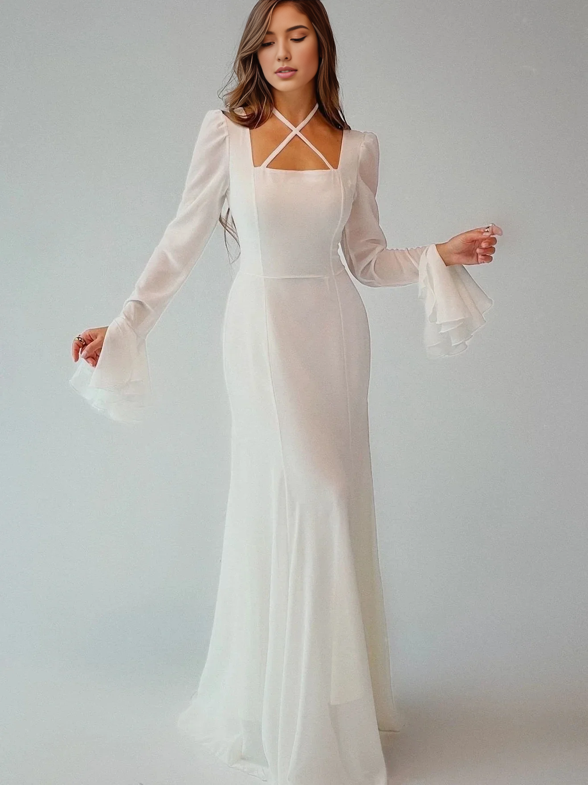 Dress Flare Long Sleeve Back Lace Up Maxi Dress Party Dress Elegant Off Shoulder Prom Dress
