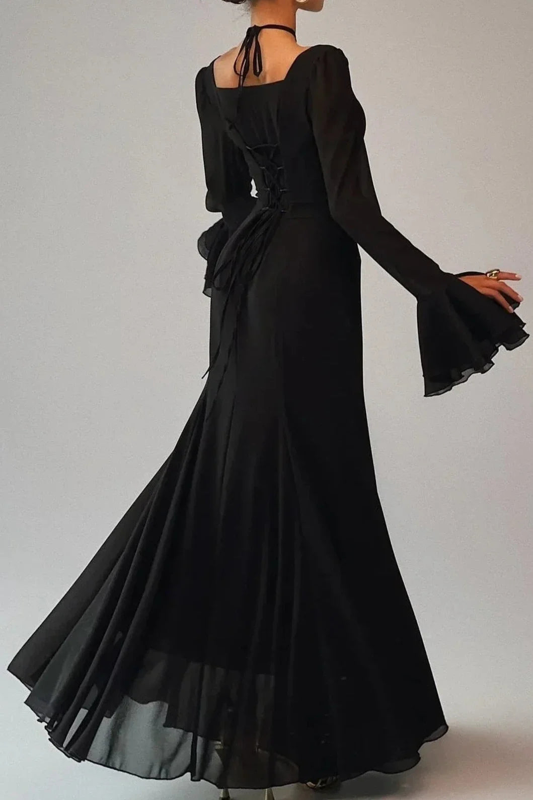 Dress Flare Long Sleeve Back Lace Up Maxi Dress Party Dress Elegant Off Shoulder Prom Dress