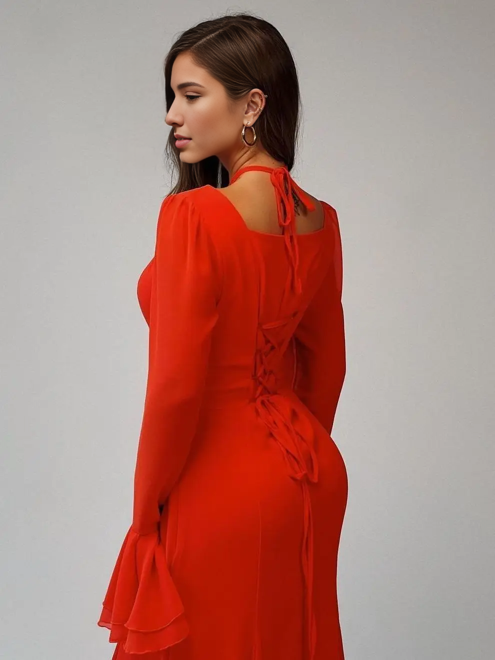 Dress Flare Long Sleeve Back Lace Up Maxi Dress Party Dress Elegant Off Shoulder Prom Dress