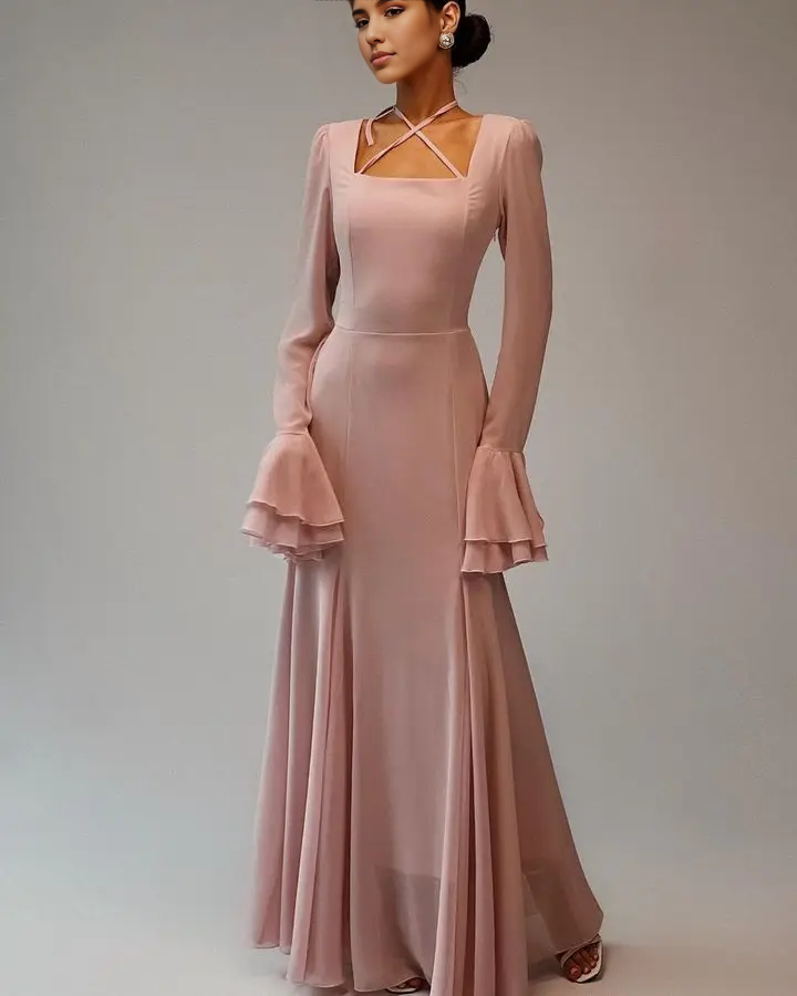 Dress Flare Long Sleeve Back Lace Up Maxi Dress Party Dress Elegant Off Shoulder Prom Dress