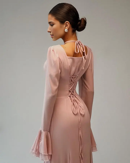 Dress Flare Long Sleeve Back Lace Up Maxi Dress Party Dress Elegant Off Shoulder Prom Dress