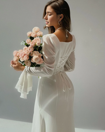 Dress Flare Long Sleeve Back Lace Up Maxi Dress Party Dress Elegant Off Shoulder Prom Dress