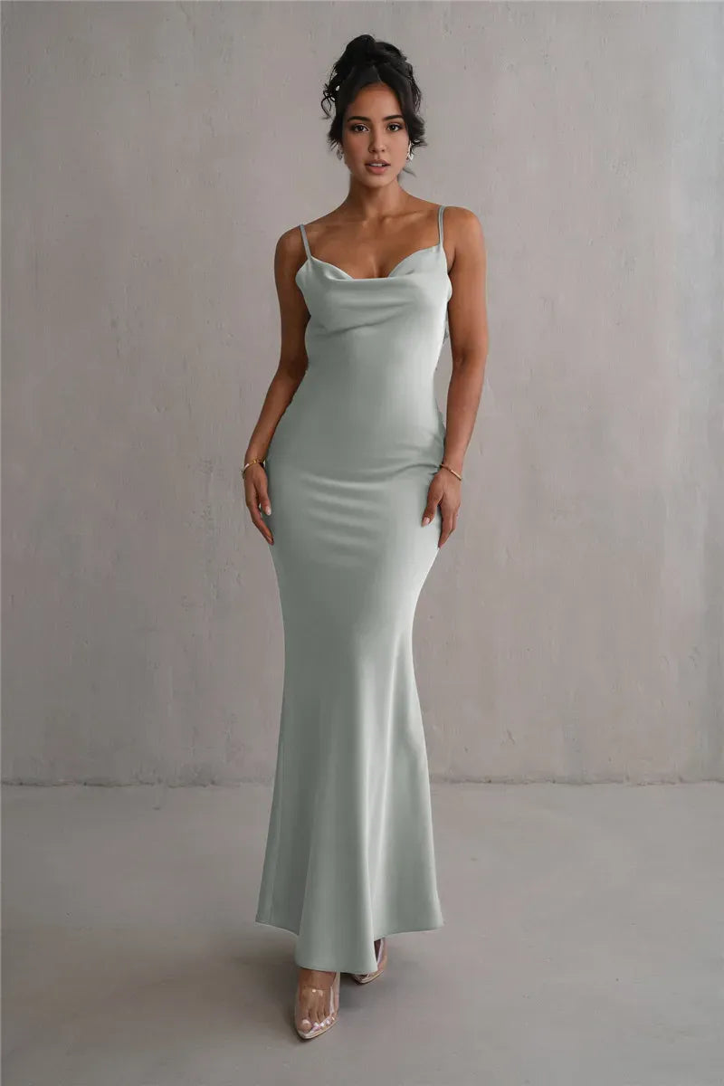 Dress Floral Draped Open Back Spaghetti Strap Maxi Dress Bridesmaid Dress Party Dress Sleeveless Floor Length Prom Dress