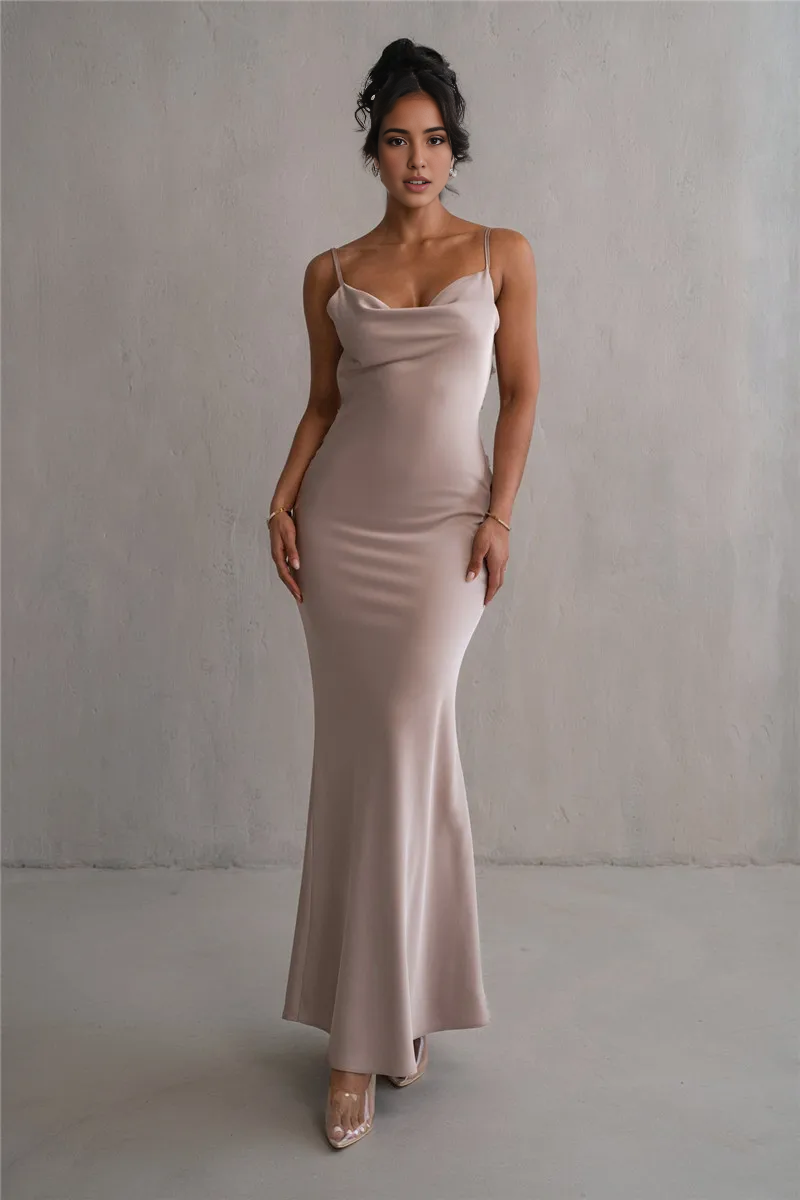 Dress Floral Draped Open Back Spaghetti Strap Maxi Dress Bridesmaid Dress Party Dress Sleeveless Floor Length Prom Dress