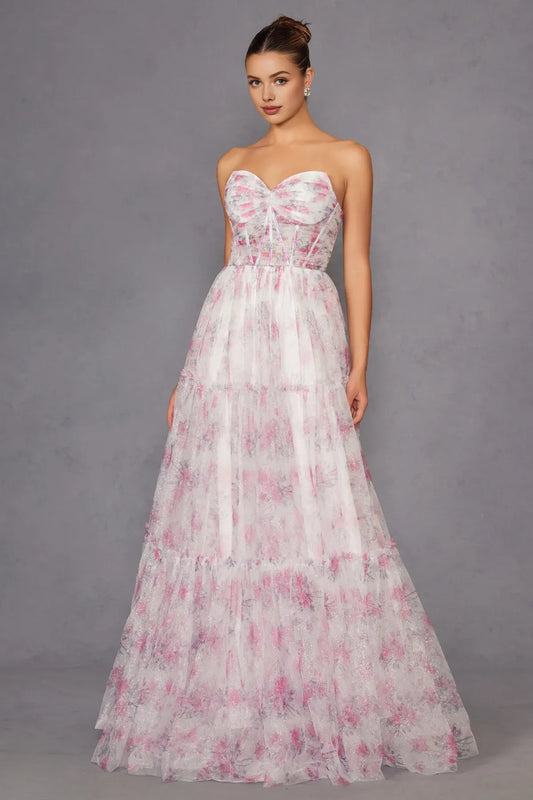 Dress Floral Patterned Tulle Maxi Dress With Strapless Sweetheart Design Capturing Dreamy Sophistication Prom Dress