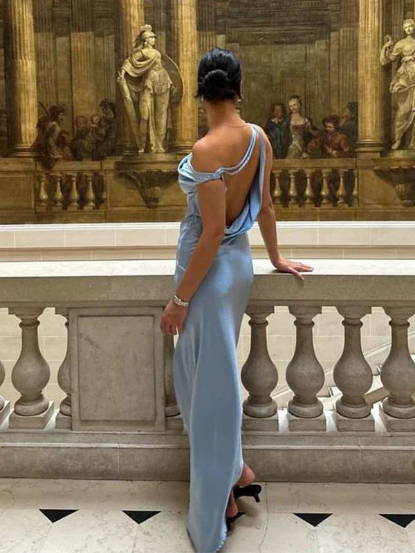 Dress Formal One-shoulder Sleeveless Mermaid Satin Backless Evening Prom Dresses