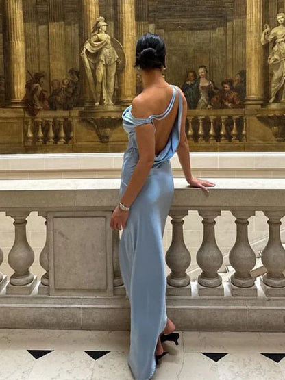 Dress Formal One-shoulder Sleeveless Mermaid Satin Backless Evening Prom Dresses