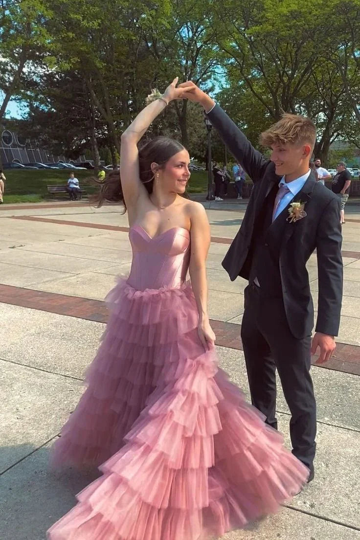 Dress Formal Women's Dresses A Line Sweetheart Pink Layered Tulle Long Party Dress Prom Dress Stores