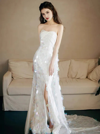 Dress Formal Women's Dresses Strapless A Line White Sequin Long Prom Dress Formal Party Dress Prom Dress Stores
