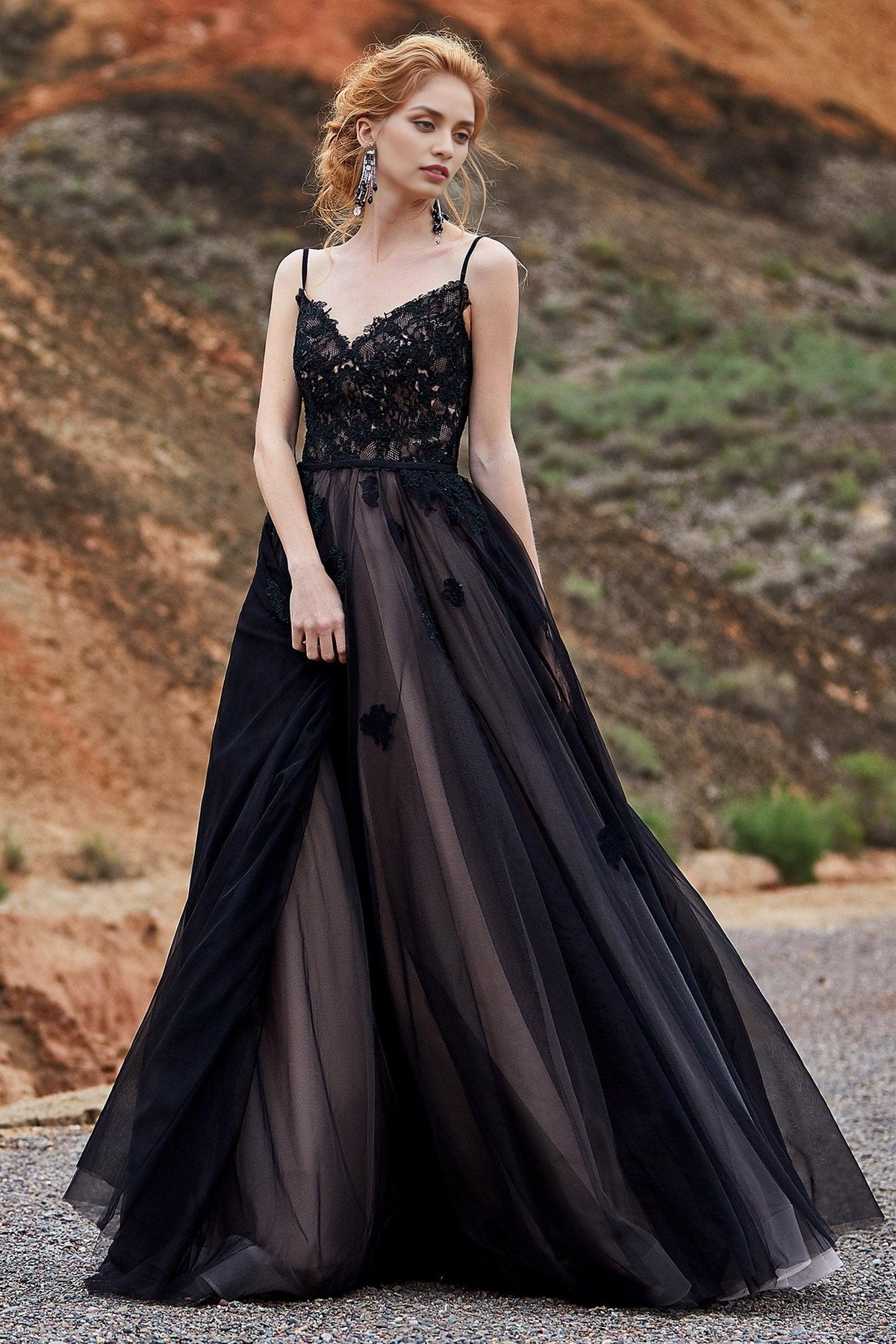 Dress Formal Women's Dresses Spaghetti Straps Black Wedding Dress With Color Lace Applique A-line Bridal Dress Vestido De Fiesta Largos De Gala Party Dress Prom Dress Stores