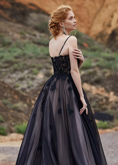 Dress Formal Women's Dresses Spaghetti Straps Black Wedding Dress With Color Lace Applique A-line Bridal Dress Vestido De Fiesta Largos De Gala Party Dress Prom Dress Stores