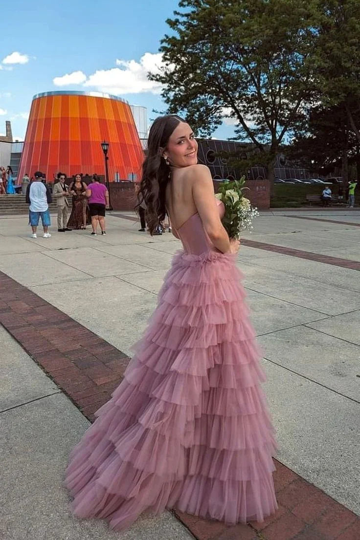 Dress Formal Women's Dresses A Line Sweetheart Pink Layered Tulle Long Party Dress Prom Dress Stores