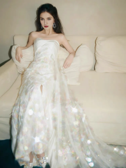 Dress Formal Women's Dresses Strapless A Line White Sequin Long Prom Dress Formal Party Dress Prom Dress Stores