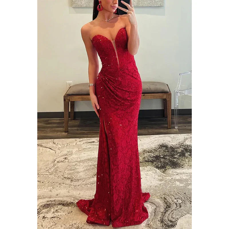 Dress Formal Women's Dresses Sweetheart Strapless Beaded Appliques with Side Slit Evening Dress Party Dress Prom Dresses Shops