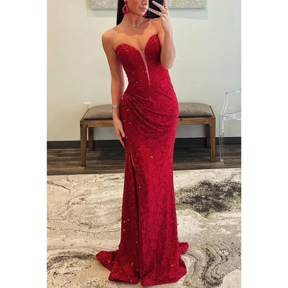 Dress Formal Women's Dresses Sweetheart Strapless Beaded Appliques with Side Slit Evening Dress Party Dress Prom Dresses Shops