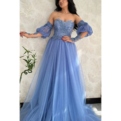 Dress Formal Women's Dresses Sweetheart Strapless Sequined Tulle A-Line Evening Dress Party Gown Prom Dresses Shops