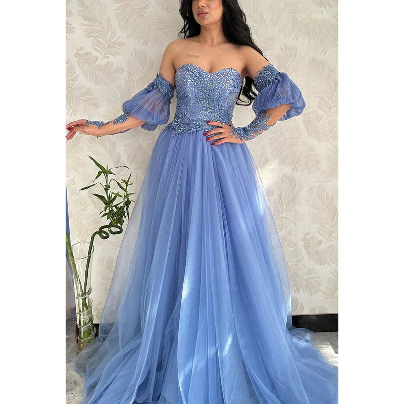 Dress Formal Women's Dresses Sweetheart Strapless Sequined Tulle A-Line Evening Dress Party Gown Prom Dresses Shops