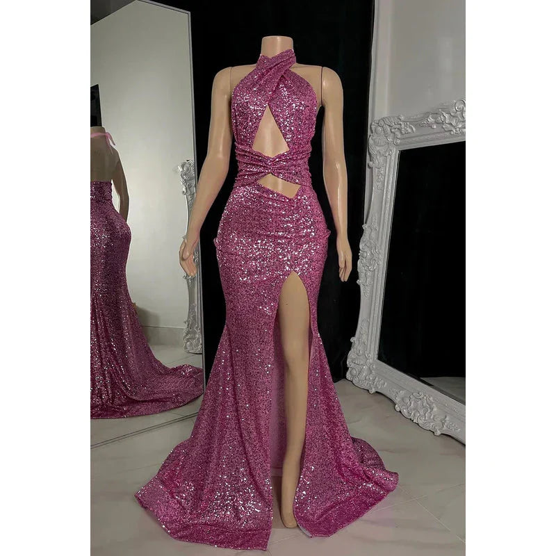 Dress Formal Women's Dresses Trumpet/Mermaid Sexy Halter Sleeveless Slit Sequins Backless Evening Party Dress Prom Dresses Shops