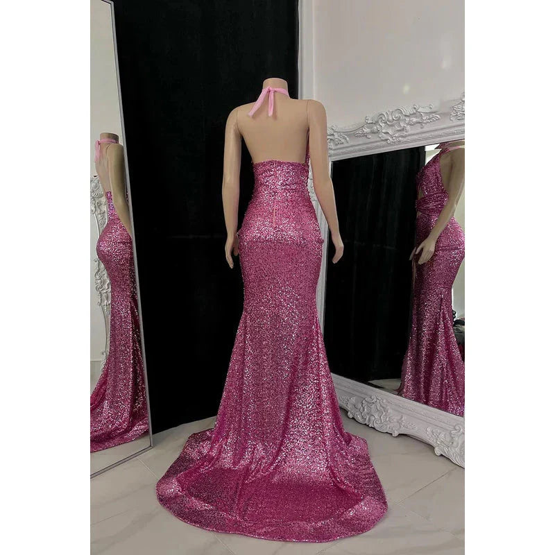 Dress Formal Women's Dresses Trumpet/Mermaid Sexy Halter Sleeveless Slit Sequins Backless Evening Party Dress Prom Dresses Shops