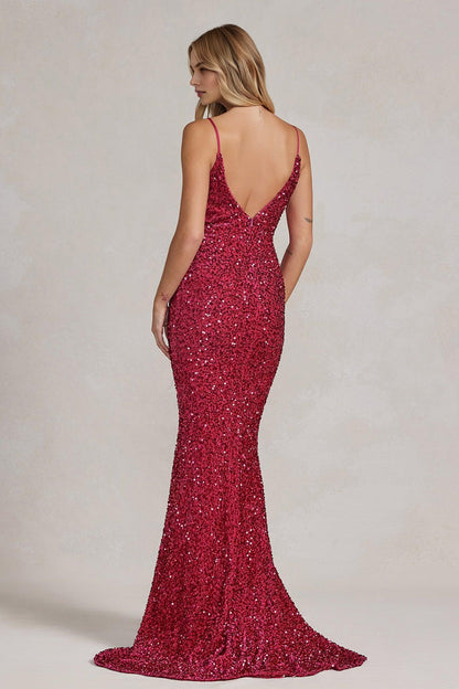 Dress Fuchsia Spaghetti Straps Sleeveless V Back V Neck Evening Dress Luxury Sequins Sweep/Brush Train Prom Dress