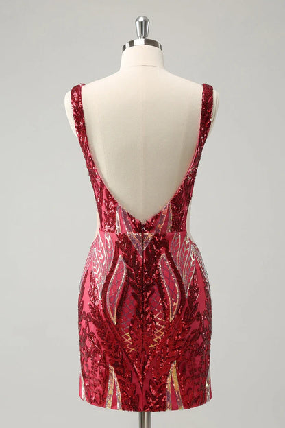 Dress Glitter V Neck Tight Backless Short Homecoming Dress Sequins Open Back Party Dress