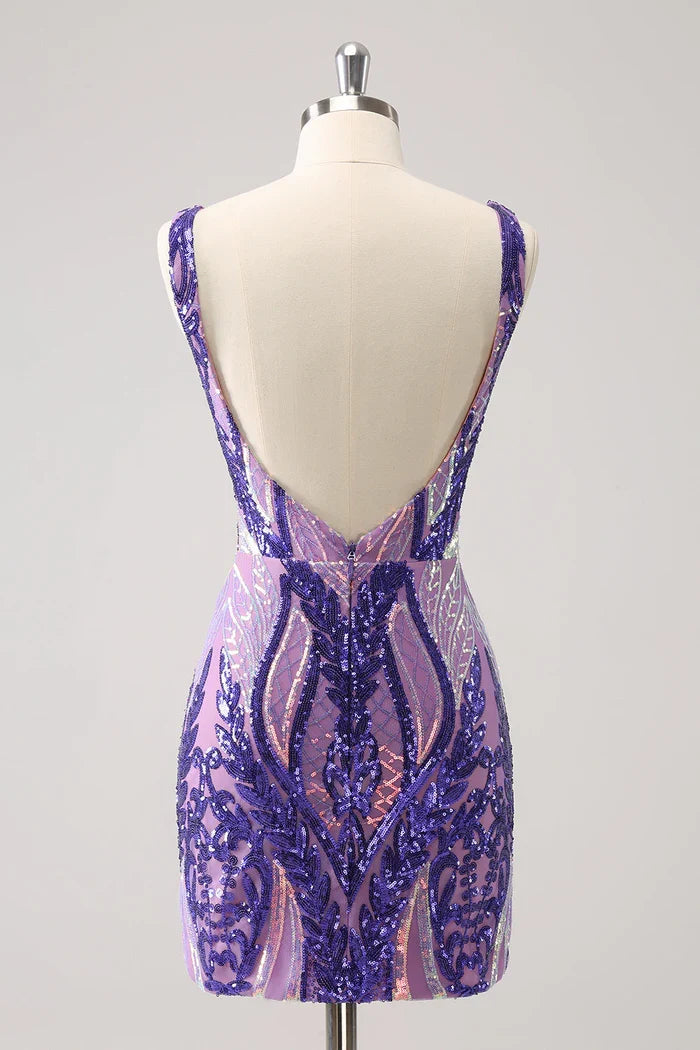 Dress Glitter V Neck Tight Backless Short Homecoming Dress Sequins Open Back Party Dress