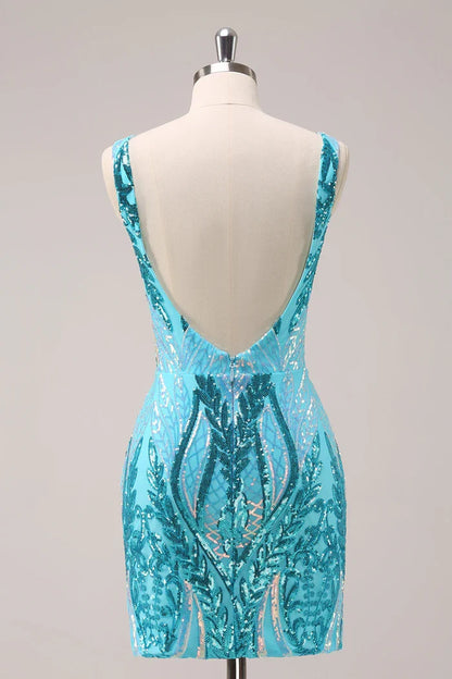 Dress Glitter V Neck Tight Backless Short Homecoming Dress Sequins Open Back Party Dress