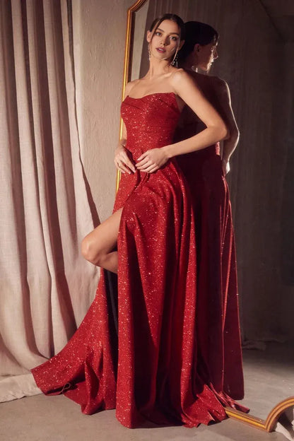 Dress Glittering Blush Evening Dress Strapless Sparkle And Dramatic Slit Prom Dress