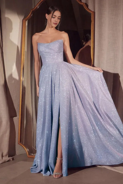 Dress Glittering Blush Evening Dress Strapless Sparkle And Dramatic Slit Prom Dress