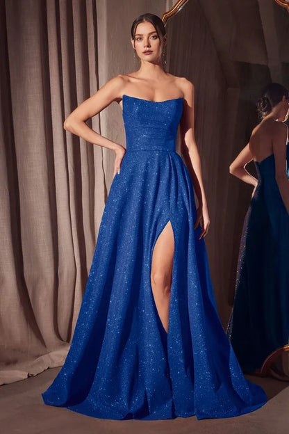 Dress Glittering Blush Evening Dress Strapless Sparkle And Dramatic Slit Prom Dress