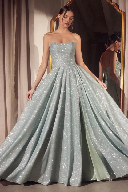 Dress Glittering Blush Evening Dress Strapless Sparkle And Dramatic Slit Prom Dress