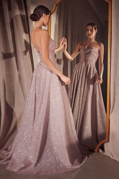 Dress Glittering Blush Evening Dress Strapless Sparkle And Dramatic Slit Prom Dress
