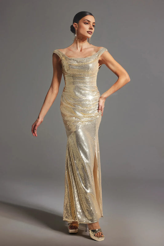 Dress Golden Sleeveless Dress Stunning Sequin Maxi Dress Trendy Bodycon Backless Dress Prom Dress