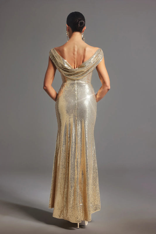 Dress Golden Sleeveless Dress Stunning Sequin Maxi Dress Trendy Bodycon Backless Dress Prom Dress