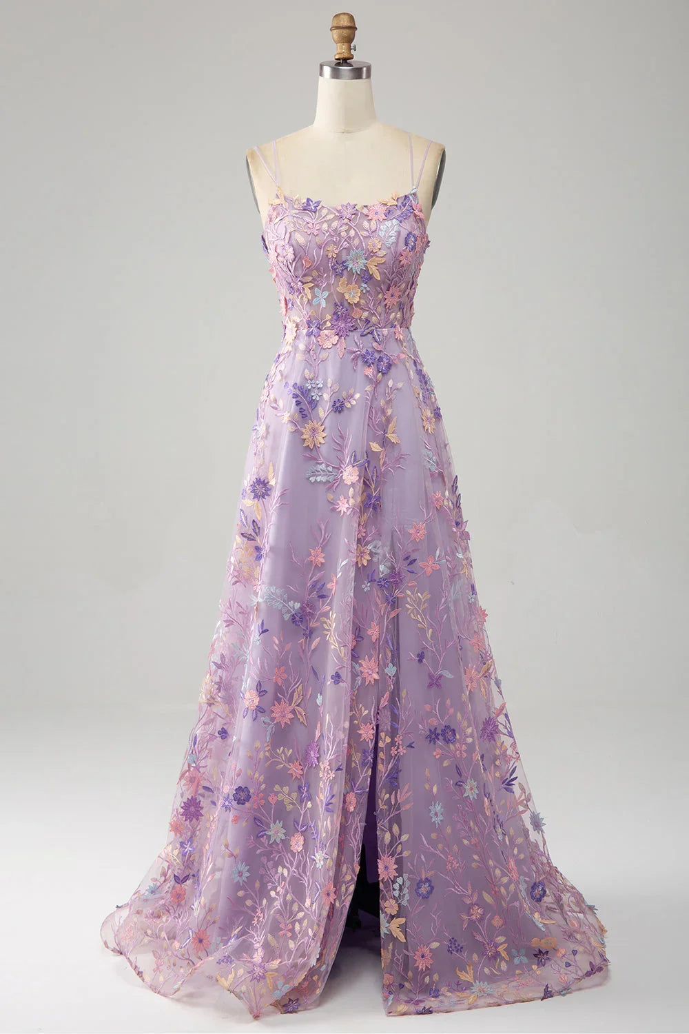 Dress Gorgeous A Line Spaghetti Straps Light Purple Maxi Dress With Appliques Prom Dress