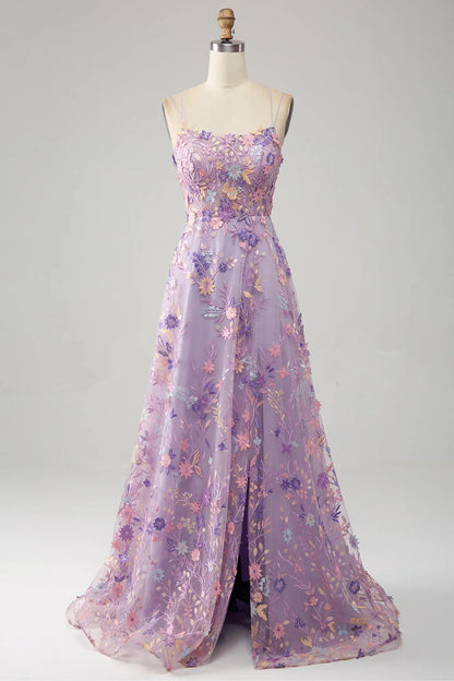 Dress Gorgeous A Line Spaghetti Straps Light Purple Maxi Dress With Appliques Prom Dress