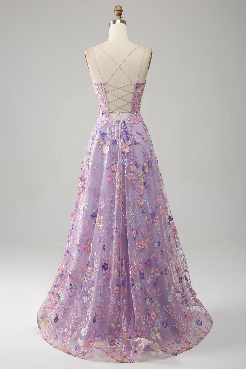 Dress Gorgeous A Line Spaghetti Straps Light Purple Maxi Dress With Appliques Prom Dress