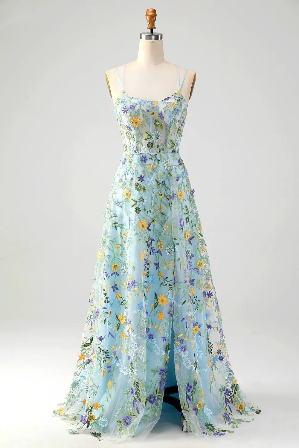 Dress Gorgeous A Line Spaghetti Straps Light Purple Maxi Dress With Appliques Prom Dress