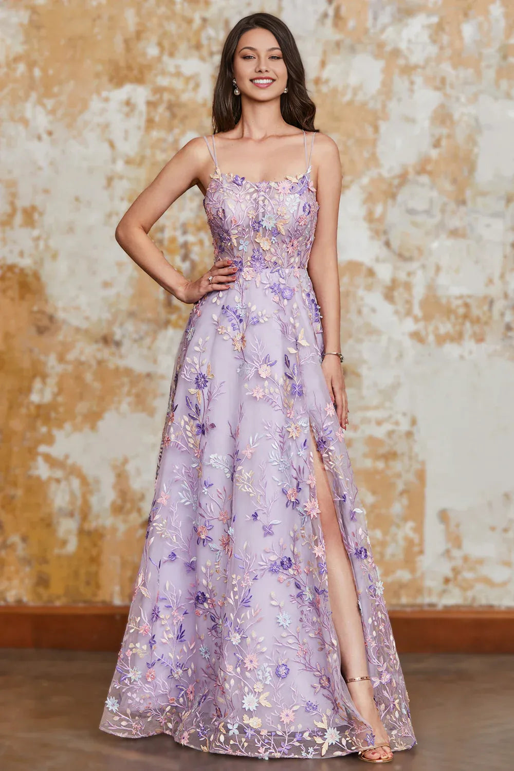 Dress Gorgeous A Line Spaghetti Straps Light Purple Maxi Dress With Appliques Prom Dress